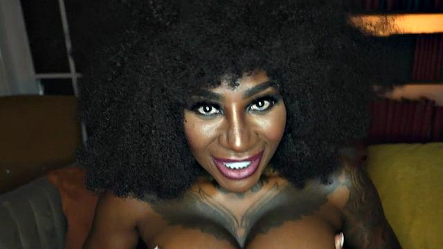 Busty ebony babe deepthroating in POV before pussypounding