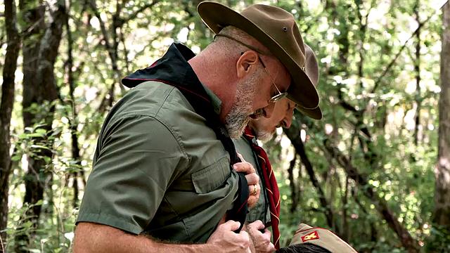 Mature patrol fuck twinks in outdoor forest orgy