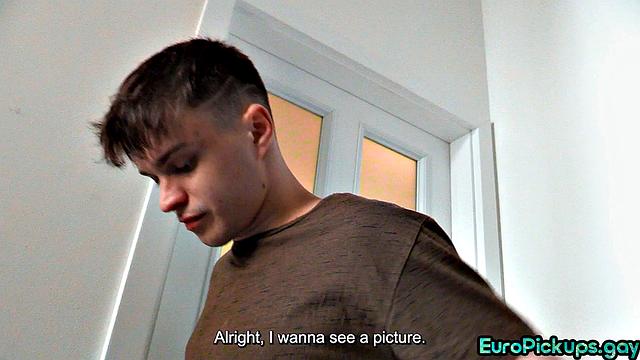 Skinny guy gives blowjob to stranger