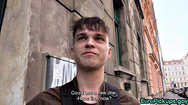 Skinny guy gives blowjob to stranger