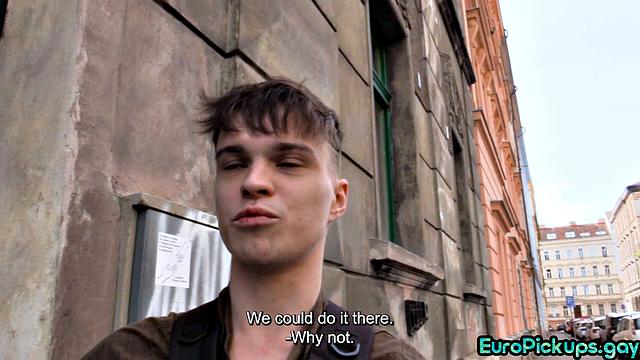 Skinny guy gives blowjob to stranger