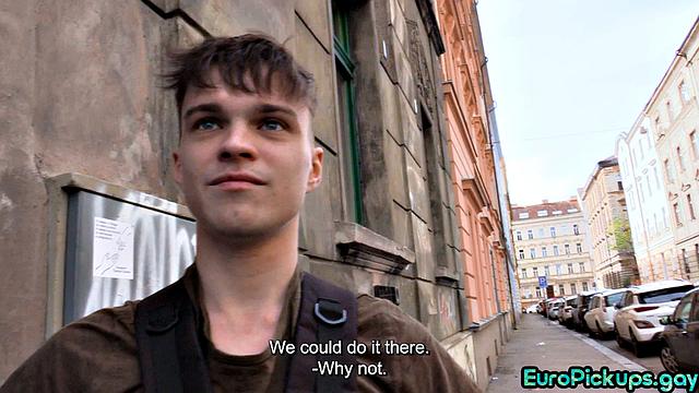 Skinny guy gives blowjob to stranger