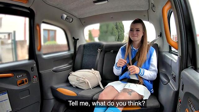 Big-titted cab babe riding driver in the back seat