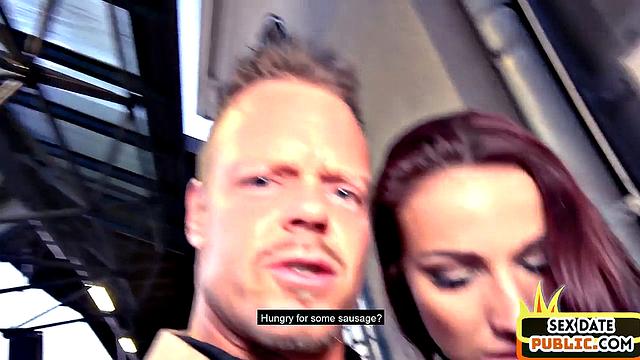 Pulled German babe fucked outdoor in public