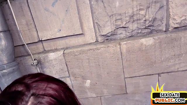 Pulled German babe fucked outdoor in public