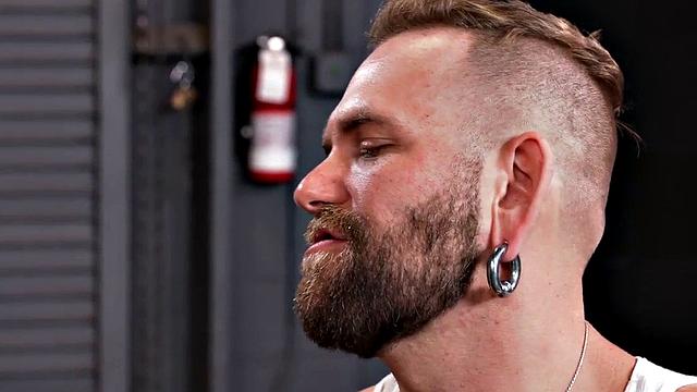 Assfisted stud gets rimmed by gay mechanic in his store