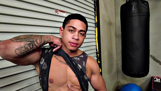 Athletic hunk barebacked in threesome by studs