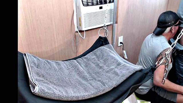 Mature gay assfucked in sling after long BJ