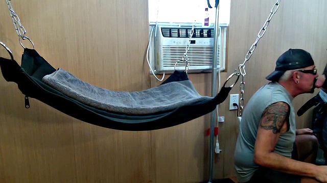 Mature gay assfucked in sling after long BJ