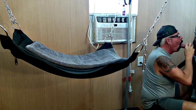 Mature gay assfucked in sling after long BJ