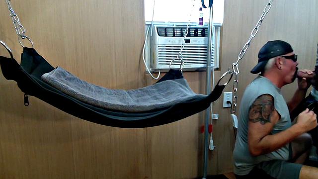 Mature gay assfucked in sling after long BJ