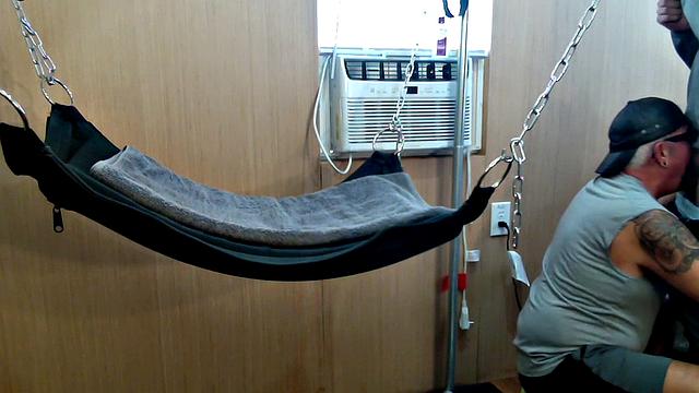 Mature gay assfucked in sling after long BJ