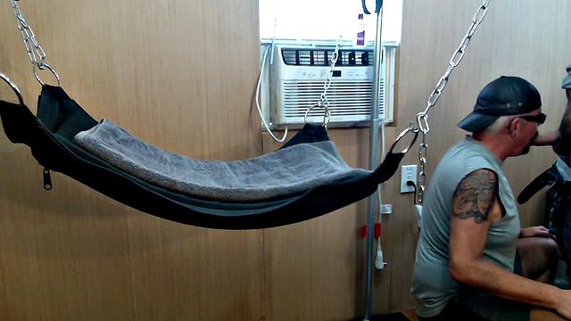 Mature gay assfucked in sling after long BJ