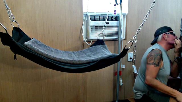 Mature gay assfucked in sling after long BJ