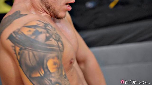 Big tits MILF bangs young creep