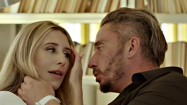 Blonde enjoys pussy fucking by big white cock