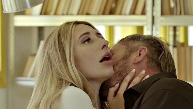 Blonde enjoys pussy fucking by big white cock