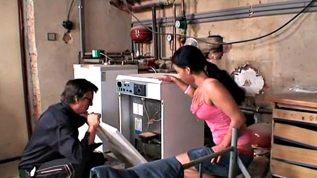 Hairy teen takes old cock