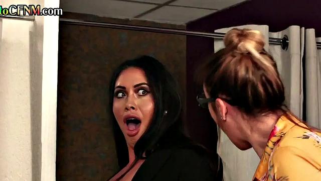 CFNM sluts throating and wanking BBC in changing room