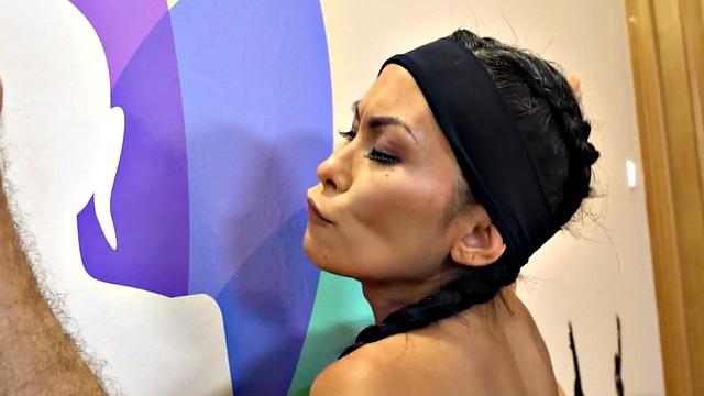 Petite Asian gym babe filled with dick during workout