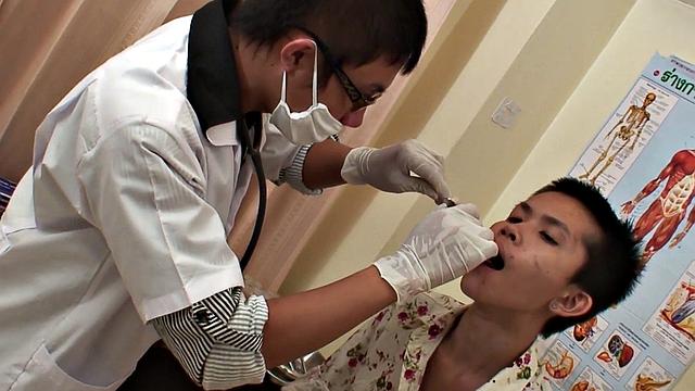 Skinny Asian twink fucked by doctor in weird infirmary