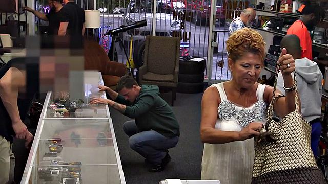 Real pawnshop 3some fucked in stockroom