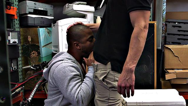 Real pawnshop 3some fucked in stockroom
