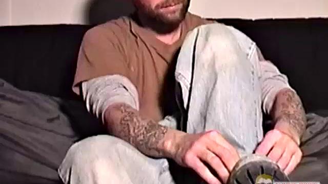 Auntie Bob met Alan while on a road trip to San Diego. At that time, Alan was an active duty Marine. About 6 months after getting out of the Marines, and now sporting a tape, he tapes himself jacking off and playing with his ass.