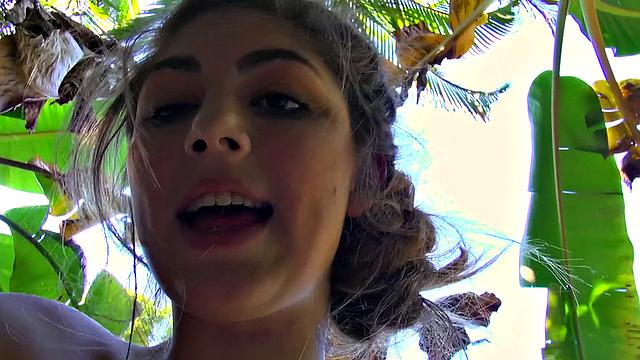 Tattooed Latina strokes and sucks like a pro outside