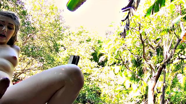 Tattooed Latina strokes and sucks like a pro outside