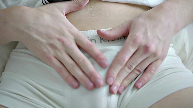 Lean twink wanking hard cock before cumming