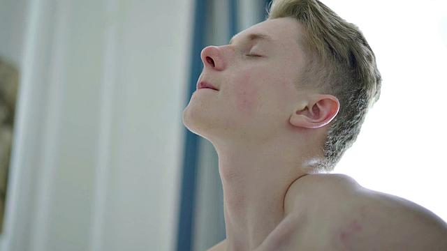 Lean twink wanking hard cock before cumming