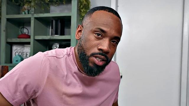 Black stepmom and tiny stepsis get fucked in 3some at dinner