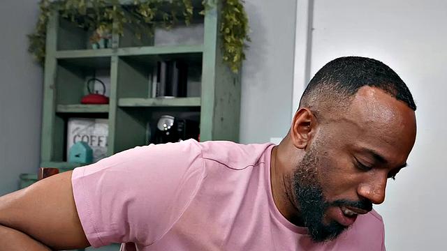 Black stepmom and tiny stepsis get fucked in 3some at dinner