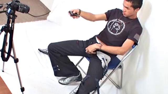 Latin twink William works as a photographer and decides to have some fun shooting himself jacking off in his studio. He sets his camera up and a remote to take photos of him stripping naked and stroking his big uncut cock up to rock hard.