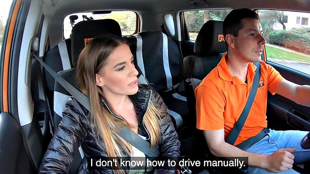 Driving student deepthroating instructor before pussyfuck