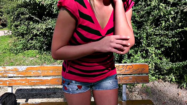 Russian babe with tattoos and high heels enjoys outdoor fucking & handjob with cumshot