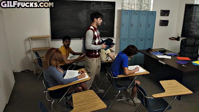 Sexy ginger cougar banged by stud