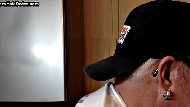 Gloryhole mature gay sucks in closeup homemade BJ.