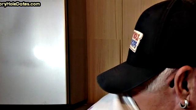 Gloryhole mature gay sucks in closeup homemade BJ.