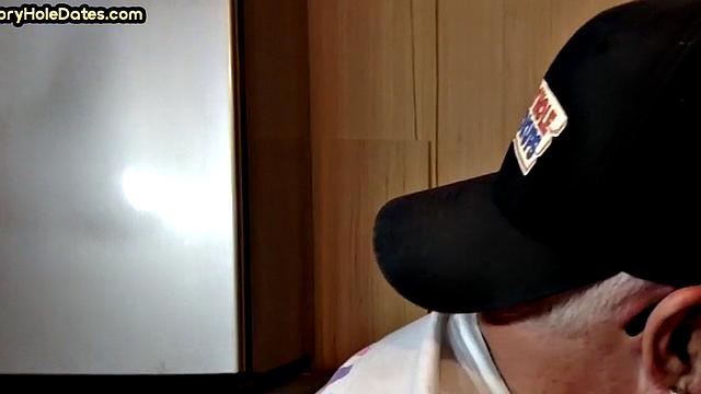 Gloryhole mature gay sucks in closeup homemade BJ.