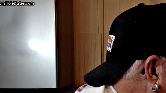 Gloryhole mature gay sucks in closeup homemade BJ.