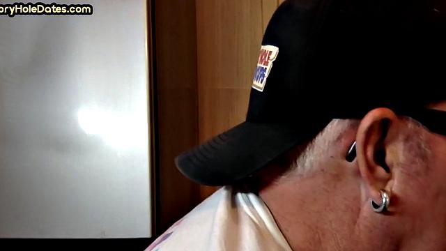 Gloryhole mature gay sucks in closeup homemade BJ.