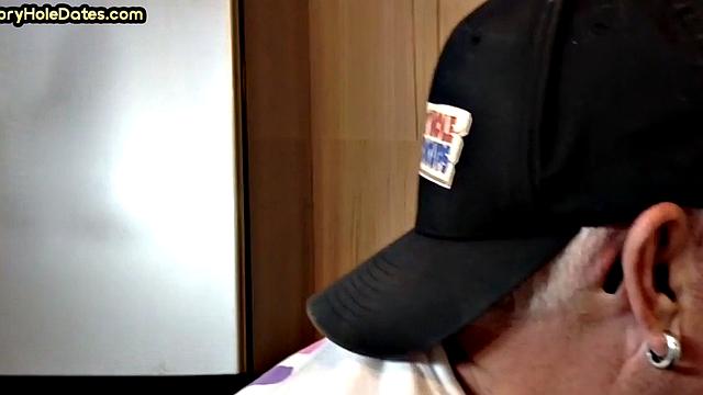 Gloryhole mature gay sucks in closeup homemade BJ.