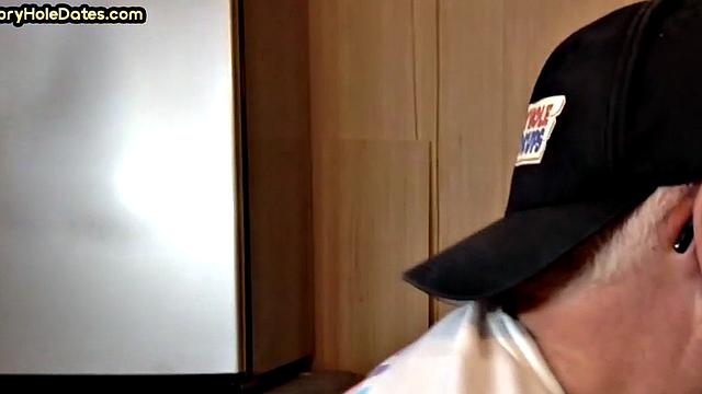 Gloryhole mature gay sucks in closeup homemade BJ.