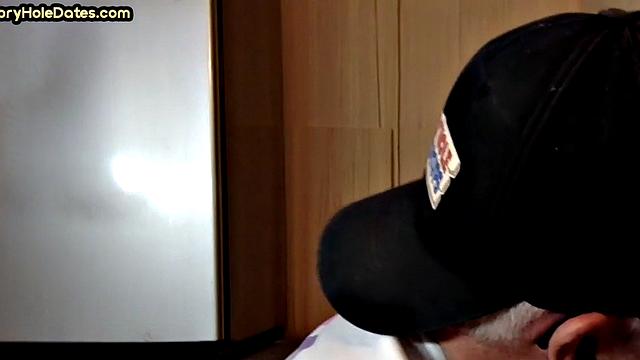 Gloryhole mature gay sucks in closeup homemade BJ.