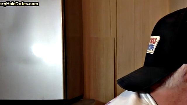 Gloryhole mature gay sucks in closeup homemade BJ.