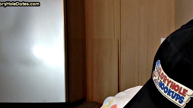 Gloryhole mature gay sucks in closeup homemade BJ.