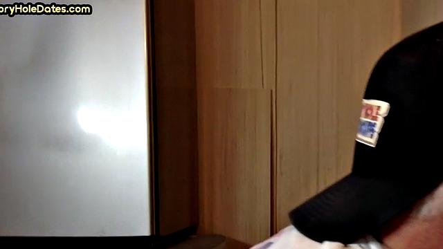 Gloryhole mature gay sucks in closeup homemade BJ.