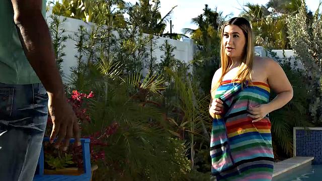 Big round ass Lexi Grey hangs out by the pool and gets some big black cock